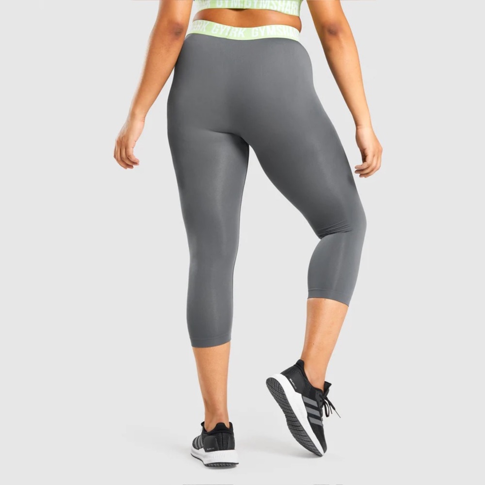 Gymshark  S Fit Seamless Cropped Legging Gray Green Spell Out Waistband